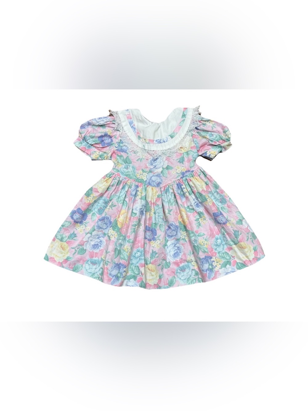 Vintage Girls Floral Lace Trim Dress Size 4T Pastel Multicolor 90s 80s Jo Lene